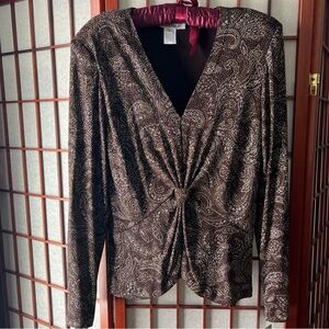 Patra Dark Brown & Silver Glitter Top, Size: Large